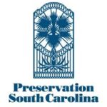 Blue logo featuring a palmetto tree inside a decorative gate design. Below the image, bold text reads "Preservation South Carolina.